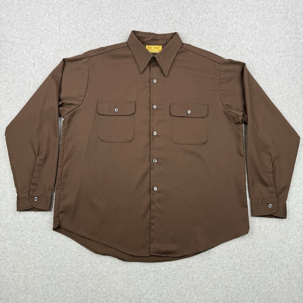 Vintage Big Yank Shirt Mens XL Brown Workmates Long Sleeve Union Made In USA‎